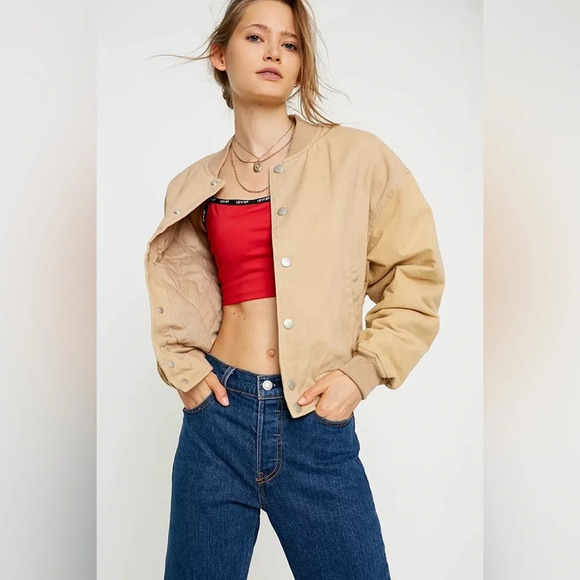 Urban Outfitters Jackets & Blazers - URBAN OUTFITTERS Lena Oversized Varsity Jacket in Sand‎ Sable